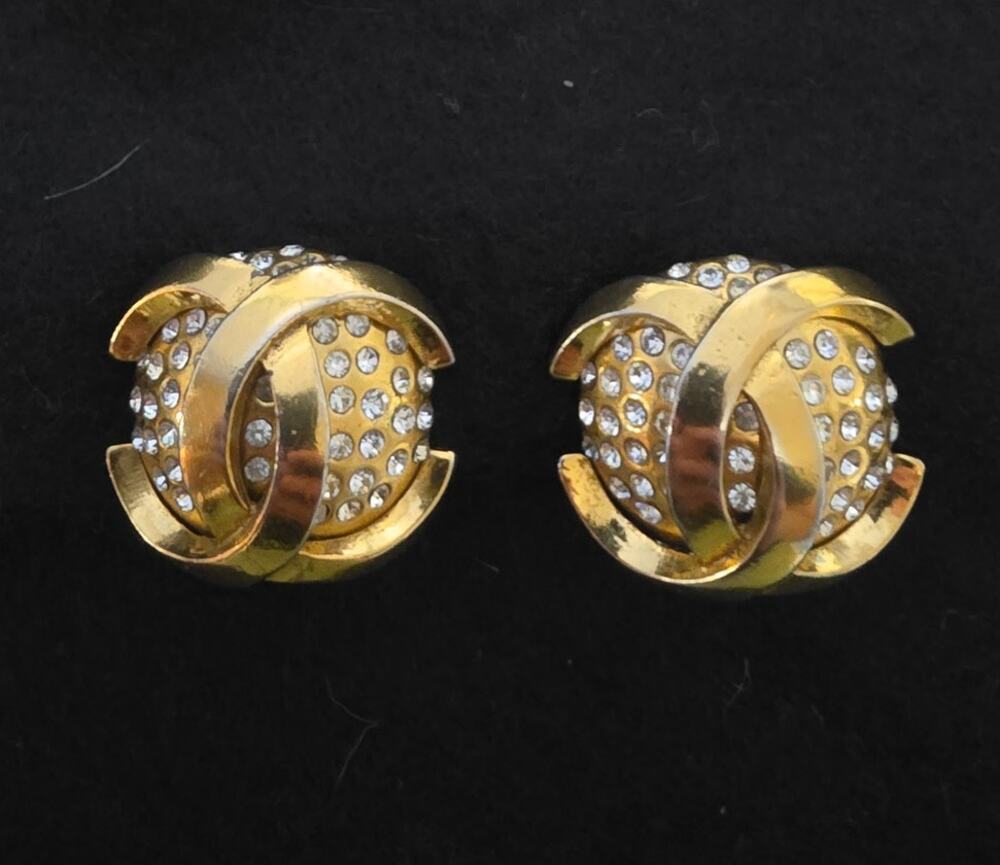 Vintage Chanel CC oversized earrings crystal rhinestone bling w gift box or bag
